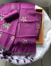 Grace Unfolded Wine Muga Cotton Unstitched Suit Set